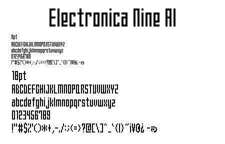 Electronica-Nine文字一覧