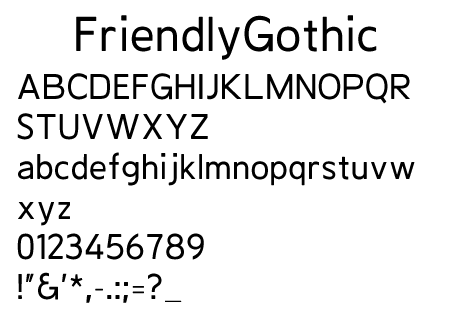 FriendlyGothic文字一覧